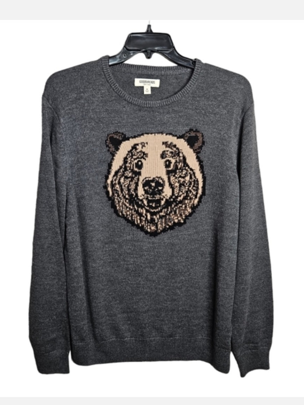 Goodthreads Size XL Gray Crewneck Sweater with Beige Bear Motif